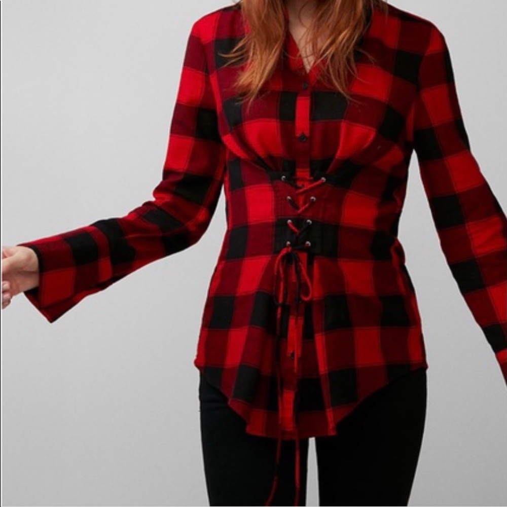 Express Plaid Corset Button Down EUC